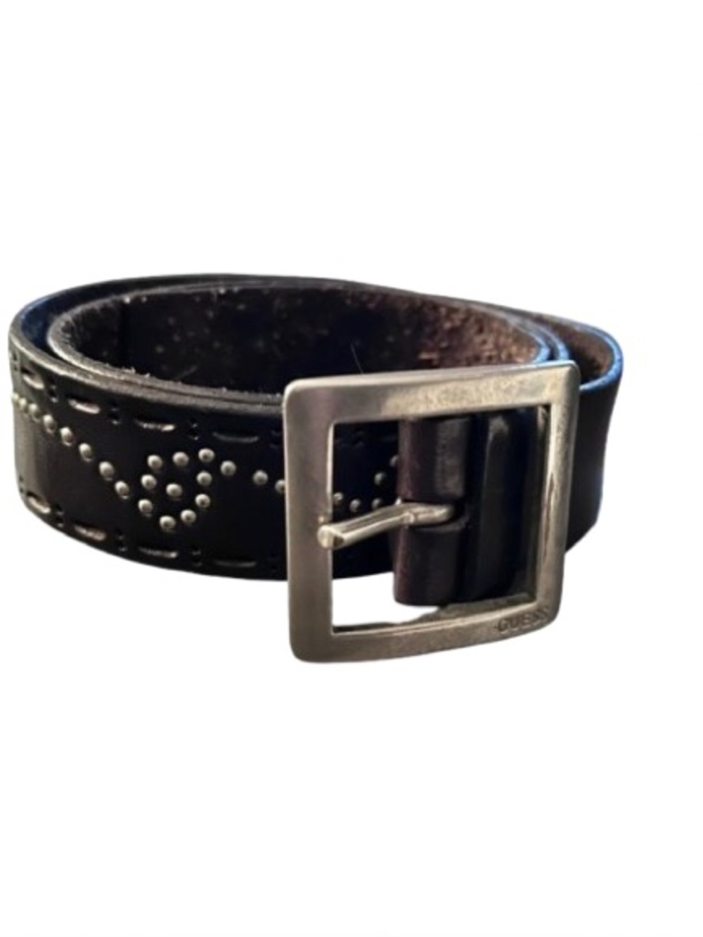 GUESS Dark Brown Leather Belt with Silver Buckle Western Silver Large Medium